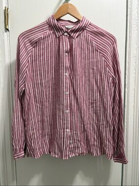 Rails Brick Red and White Vertical Stripe Button-Down Shirt